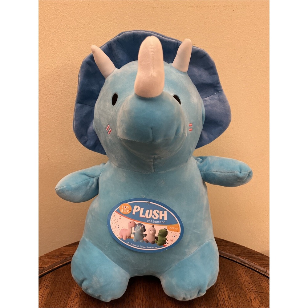 Greenbrier International Stuffed Plush Blue Dinosaur Triceratops Squishy Pillow - Picture 2 of 8